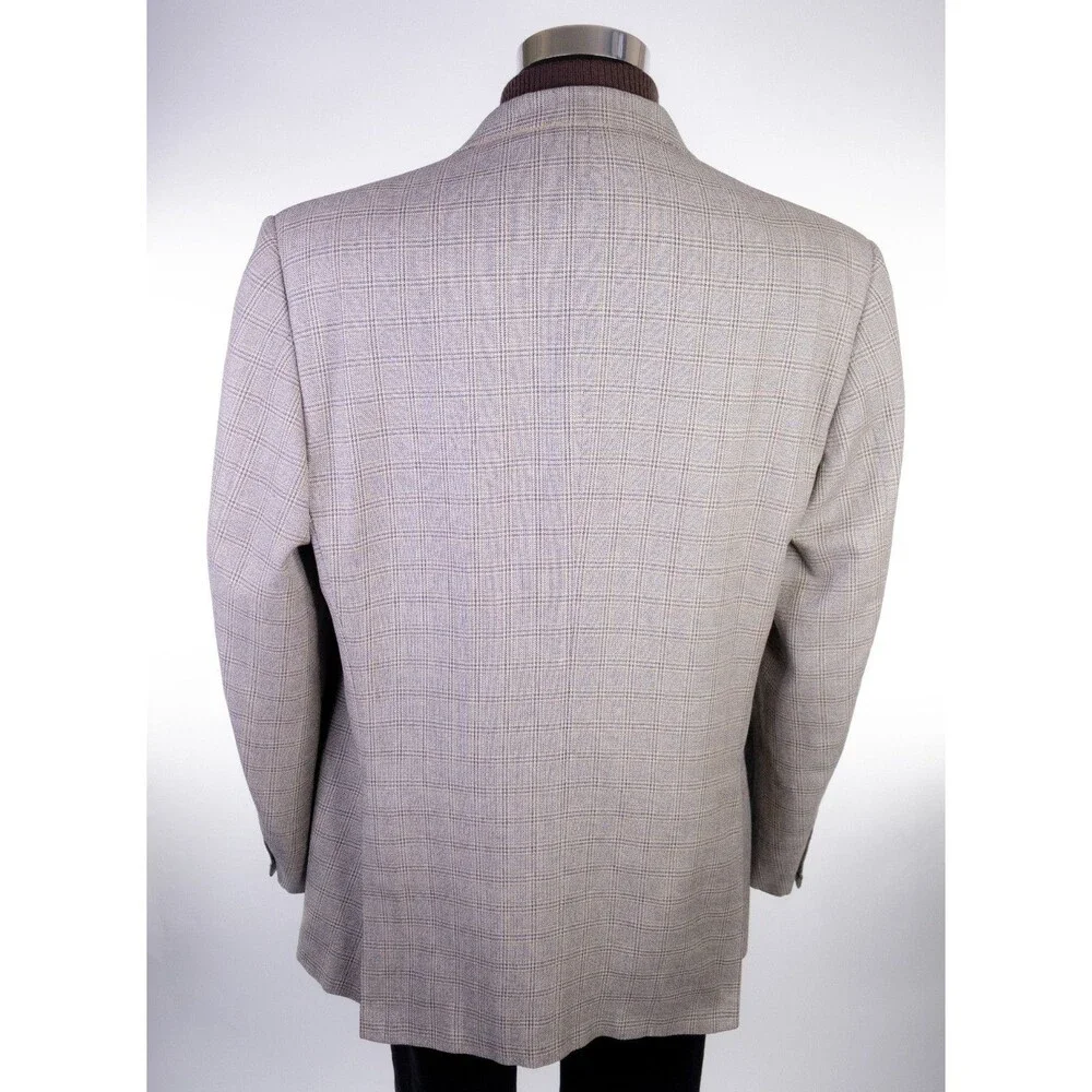 Corneliani Silk Wool Sport Coat Blazer Casual Jacket Sz 46L Windowpane 3 Button